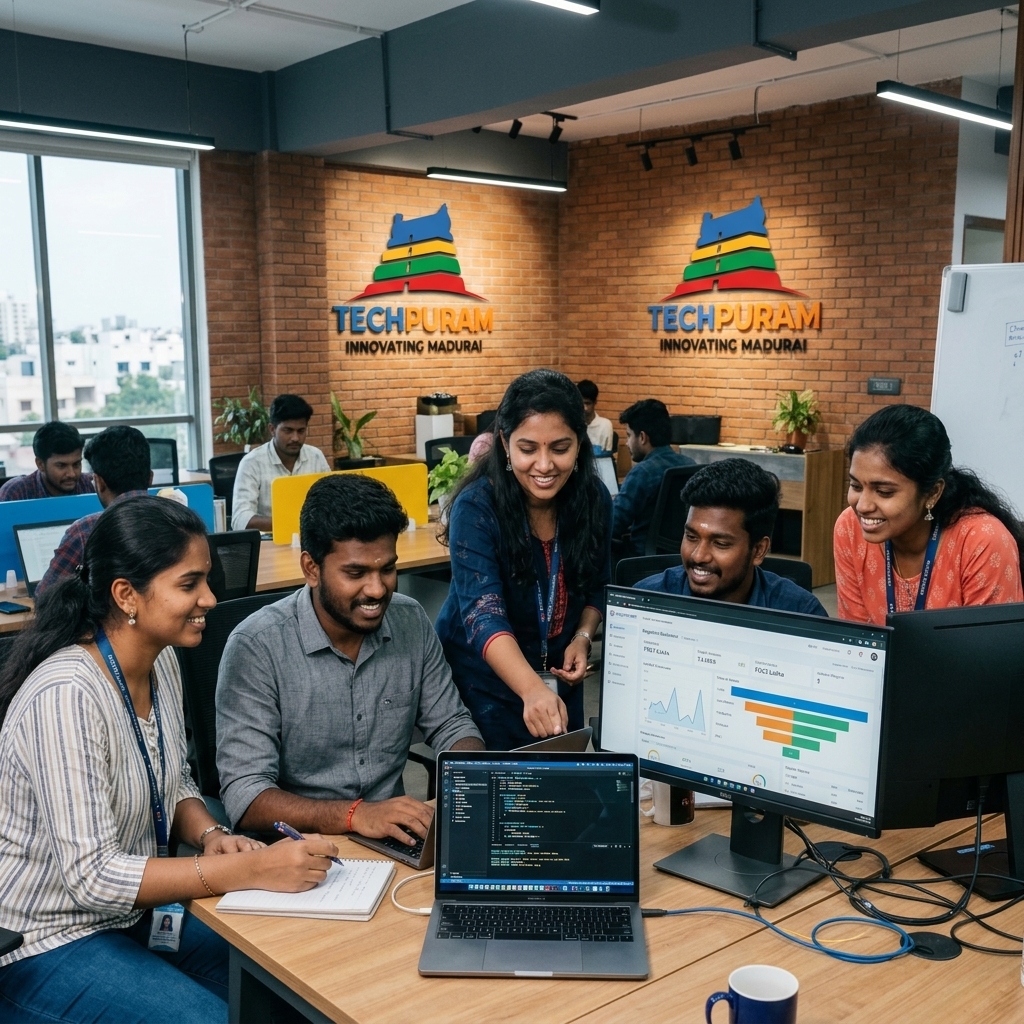 Techpuram team collaborating on mobile app design